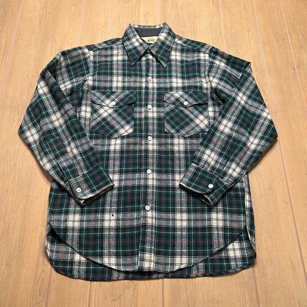 Woolrich Plaid Wool Shirt Flannel Mens Medium Green Lined Vintage 80s-90s Retro